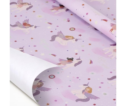 LEGAMI kinkepaber rullis Unicorn lilla 70x200cm