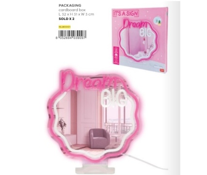 LEGAMI peegel neoon-efektiga LED-valgustusega Dream Big